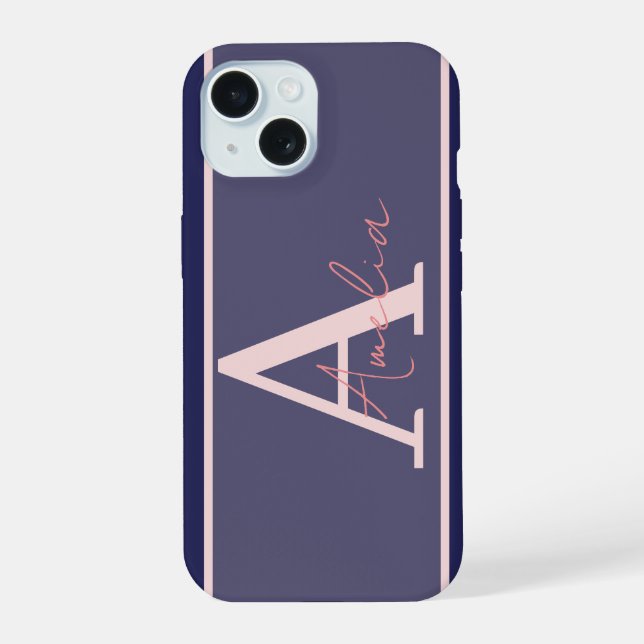 Monogramme moderne Nom bleu rose (Verso)