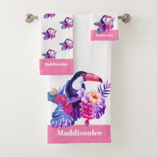 Monogramme moderne Nom Flamant rose rose noir Sall