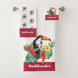 Monogramme moderne Nom noir couleur Toucan rouge