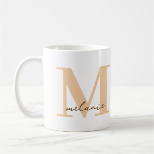 Monogramme moderne Nom Pêche cadeau café blanc Mug