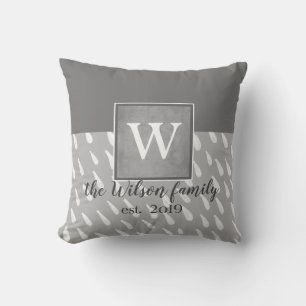 monogramme moderne personnalisé coussin gris et bl