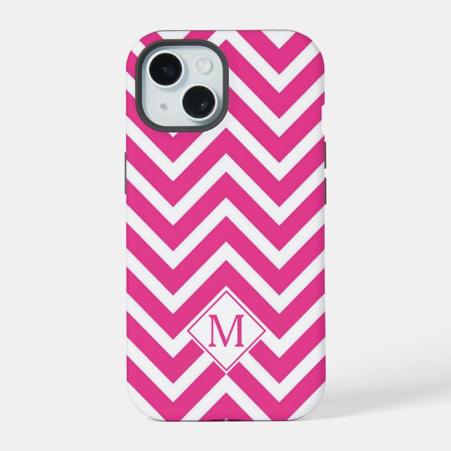 Monogramme Moderne Rayures Chevron Rose (Verso)
