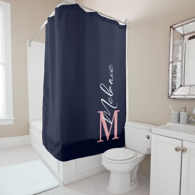 Monogramme moderne Rideau de douche bleu rose de l (En situation)