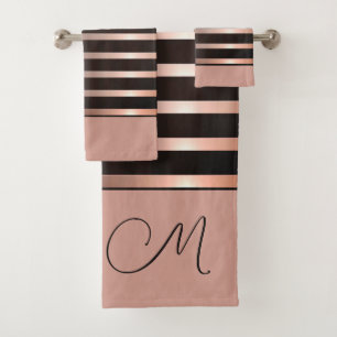Monogramme Moderne Saumon rose rayures sur noir