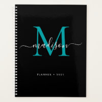 Monogramme moderne Turquoise noir vert Girly Scrip