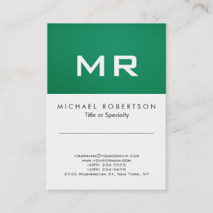 Monogramme moderne vert blanc Carte de visite prop