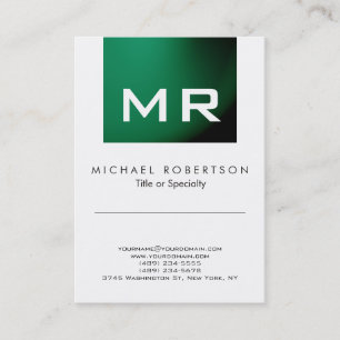 Monogramme moderne vert blanc Carte de visite prop