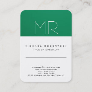Monogramme moderne vert blanc Carte de visite prop