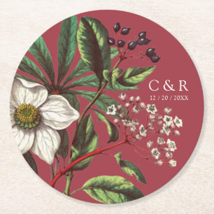 Monogramme Moderne Vintage Weihnachtsfeiertage Ros Runder Pappuntersetzer