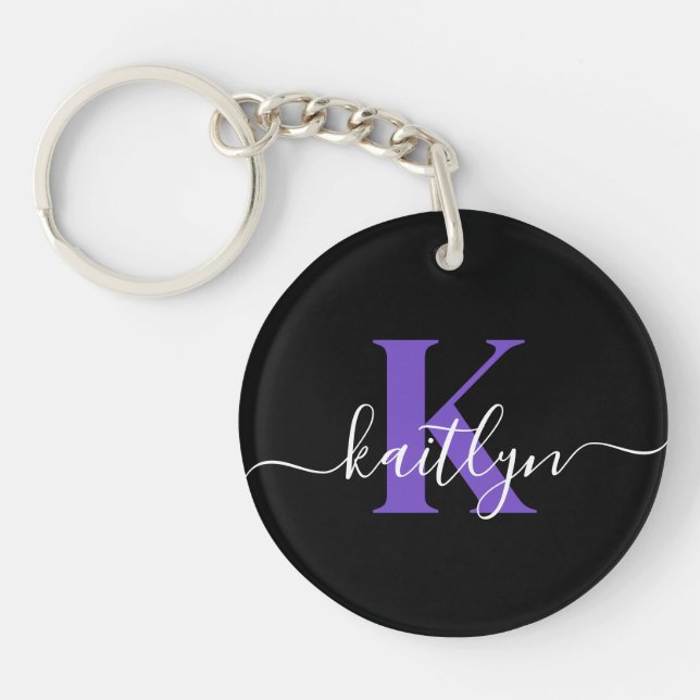 Monogramme Moderne Violet Noir Script (Devant)