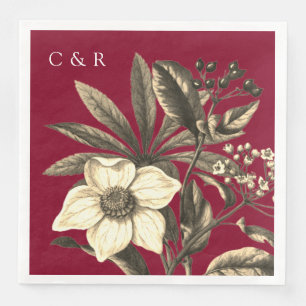 Monogramme Modernes Burgund Beige Weihnachtsfeierl Serviette
