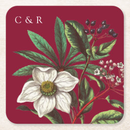 Monogramme Modernes Burgund - Weihnachtsfest - Ros Rechteckiger Pappuntersetzer