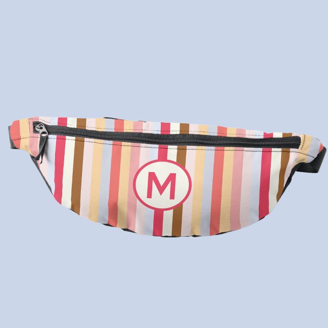 Monogramme Monogramme Moderne Pastel Candy Stripe (Modern monogram initial pastel candy stripe fanny pack)