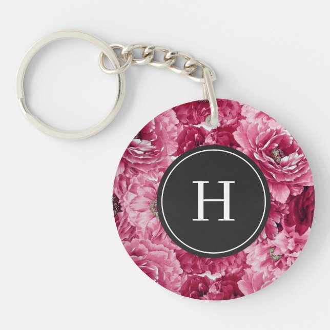 Monogramme Motif de pivoines roses chaudes (Devant)