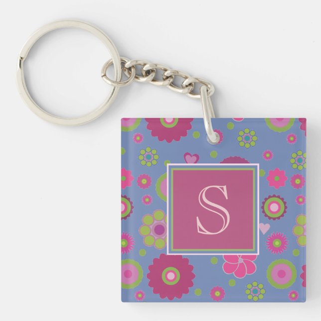 Monogramme Motif rose et bleu (Devant)