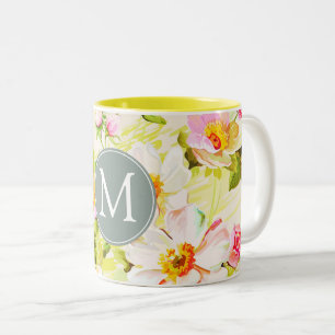 Monogramme Mug de pignons Vintages Roses floraux