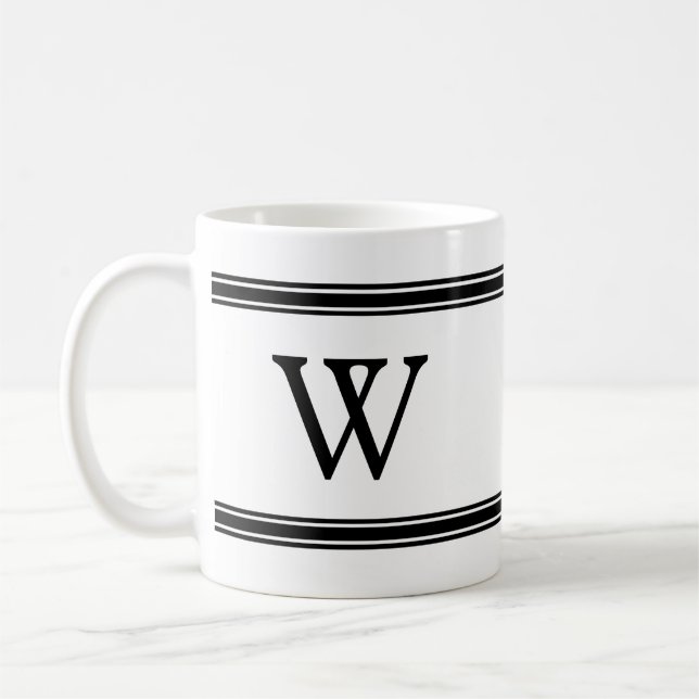 Monogramme Mug personnalisé à rayures noir et blan (Gauche)