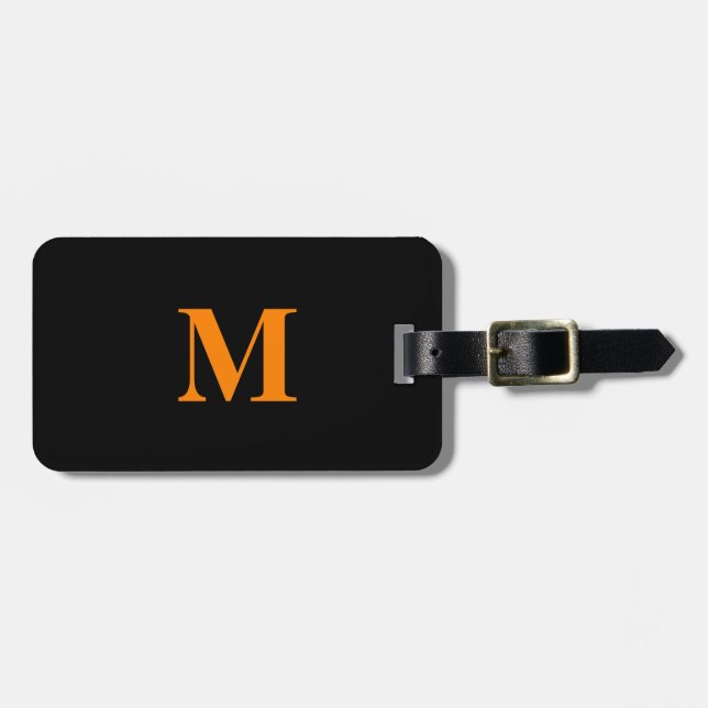 Monogramme Name Orange Black Weihnachtsgeschenk Gepäckanhänger (Vorderseite horizontal)