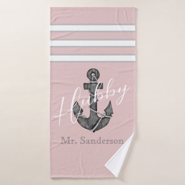 Monogramme nautique Dusty Rose rose Ancre florale (Serviette de bain)