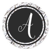 Monogramme neige d'hiver cercle noir - Autocollant