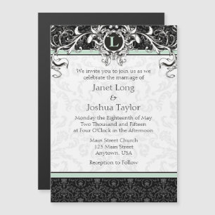Monogramme noir à la menthe Faire-part de mariage
