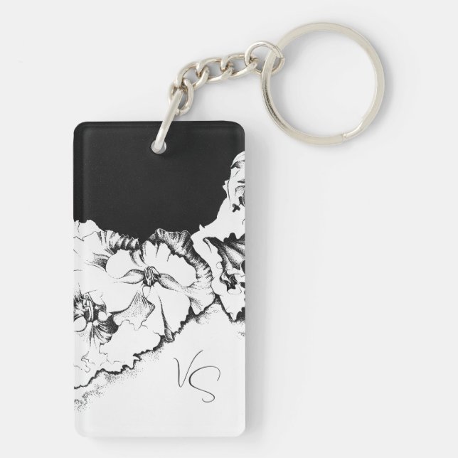 Monogramme Noir & Blanc Art Floral Original à poin (Dos)