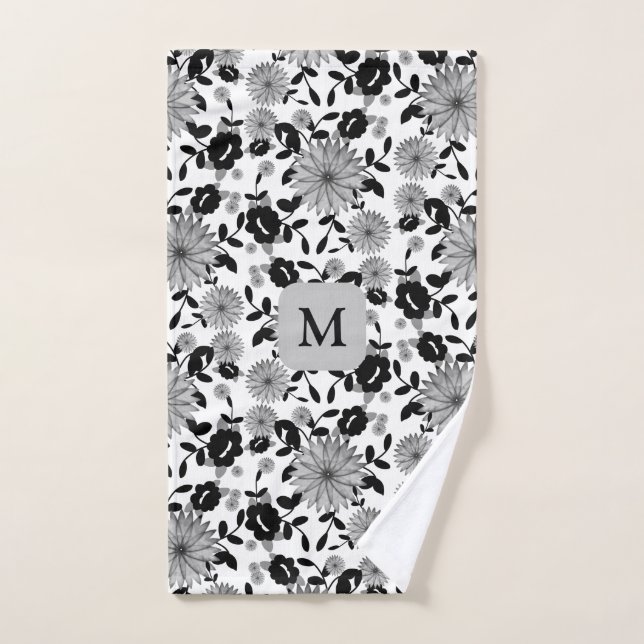Monogramme noir blanc gris design (Serviette à main)
