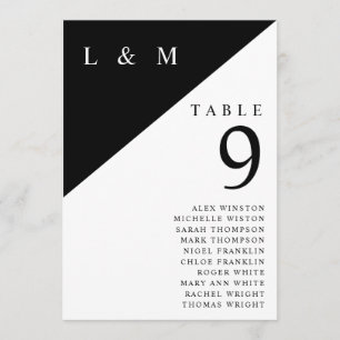 Monogramme noir blanc Tableau des numéros de table