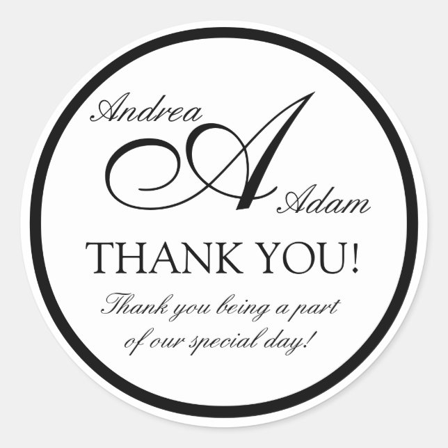 Monogramme noir blanc Un Stickers Faveur Mariage (Devant)