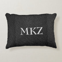 Monogramme noir cuir look Coussin