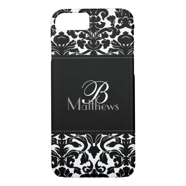 Monogramme noir et blanc Damask iPhone 7 Coque (Dos)