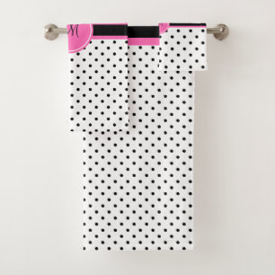 Monogramme noir et blanc Polka point avec rose cha
