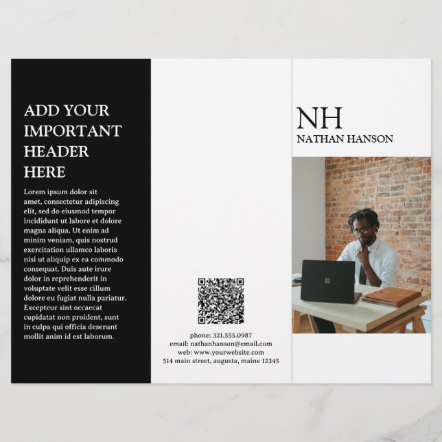 Monogramme noir et blanc simple Brochure moderne (Devant)