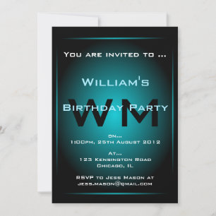 Monogramme noir et bleu clair Sci-fi Invitation