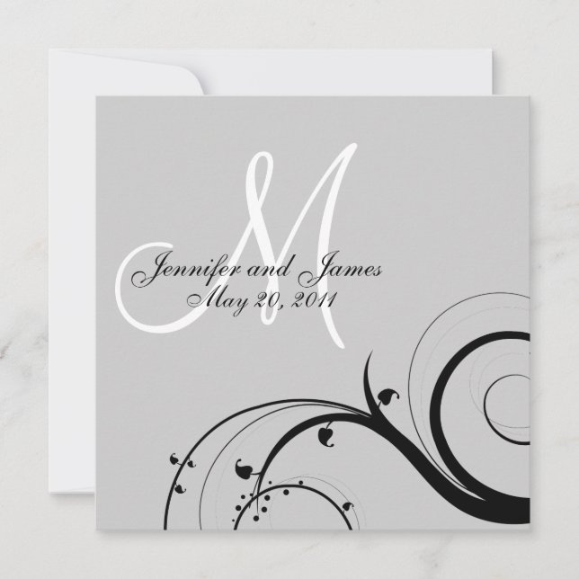Monogramme noir Faire-part de mariage gris (Devant)