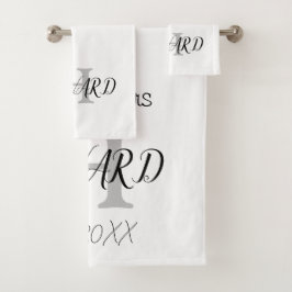 Monogramme noir moderne Nom Nouveaux mariés Bain T
