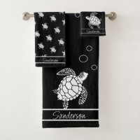 Monogramme Noir n Turtle de la mer Blanche Nautiqu