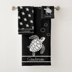 Monogramme Noir n Turtle de la mer Blanche Nautiqu