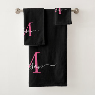 Monogramme noir rose moderne et élégant Nom du scr