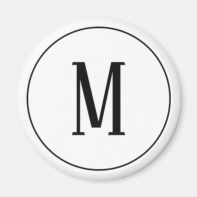 Monogramme noir sur aimant rond blanc (Devant)