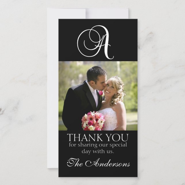 Monogramme noir Un Carte photo Merci Mariage (Devant)