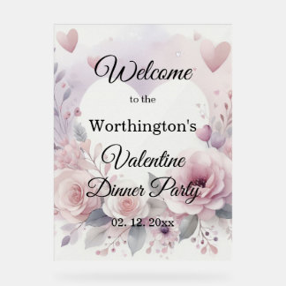Monogramme nom cœurs floraux aquarelle romantique
