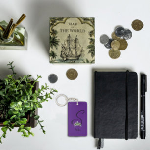 Monogramme nom de l'aquarelle violet Porte - clé a