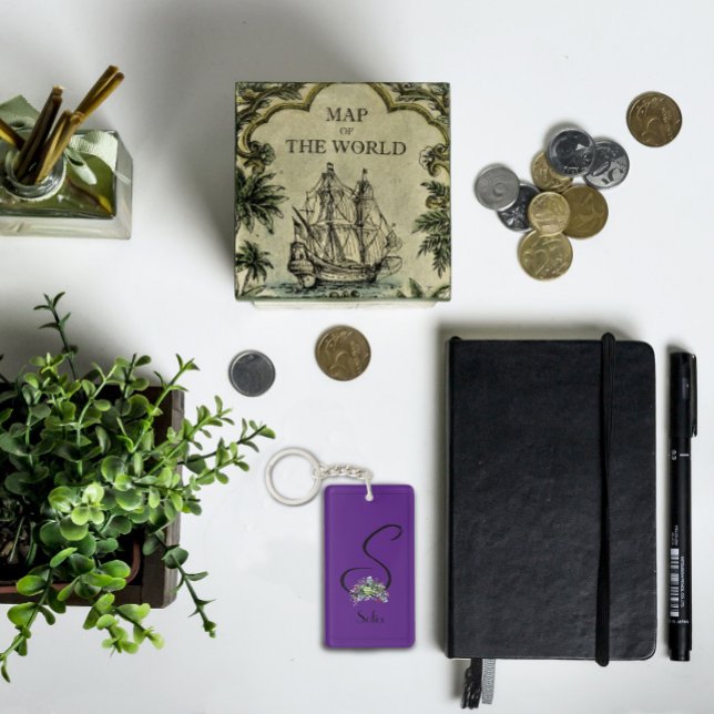 Monogramme nom de l'aquarelle violet Porte - clé a (Créateur téléchargé)