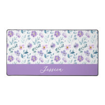 Monogramme Nom Fleur Sauvage Aquarelle Vert Violet