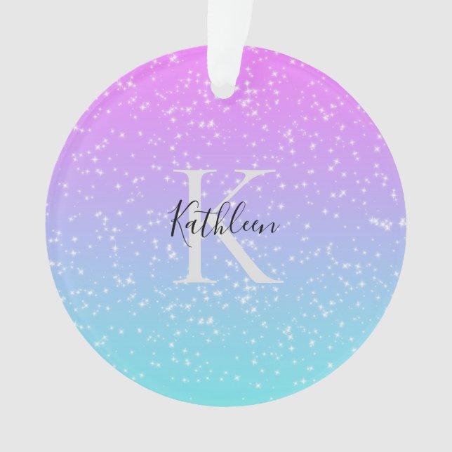 Monogramme Nom initial Pink Blue Sparkle Ombre (devant)