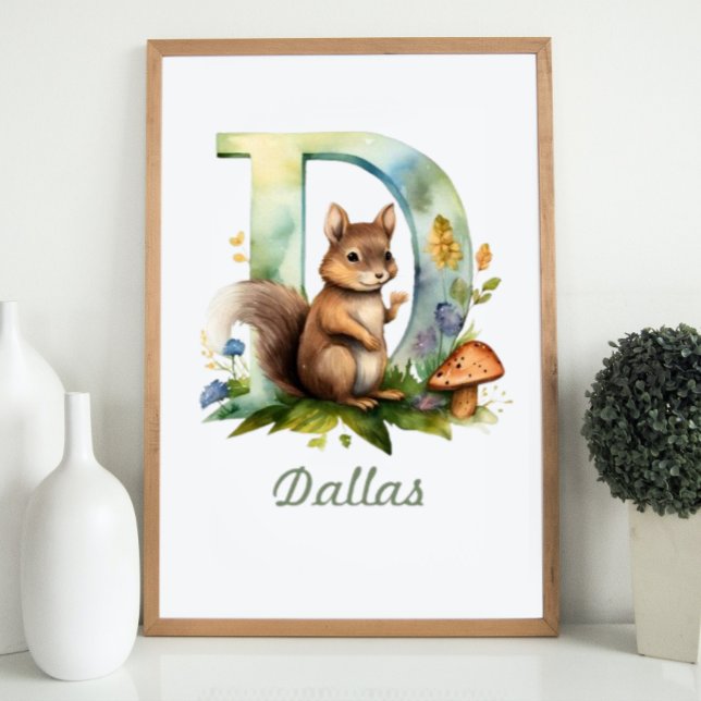Monogramme Nom Nursery Poster Woodland Lettre D (Monogrammed Name Nursery Poster Woodland Letter D)