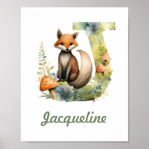 Monogramme Nom Nursery Poster Woodland Lettre J