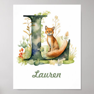 Monogramme Nom Nursery Poster Woodland Lettre L