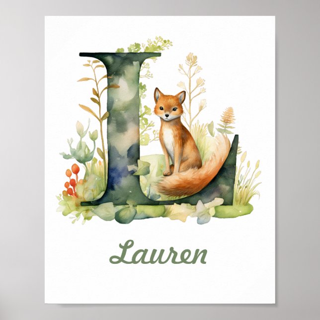 Monogramme Nom Nursery Poster Woodland Lettre L (Devant)